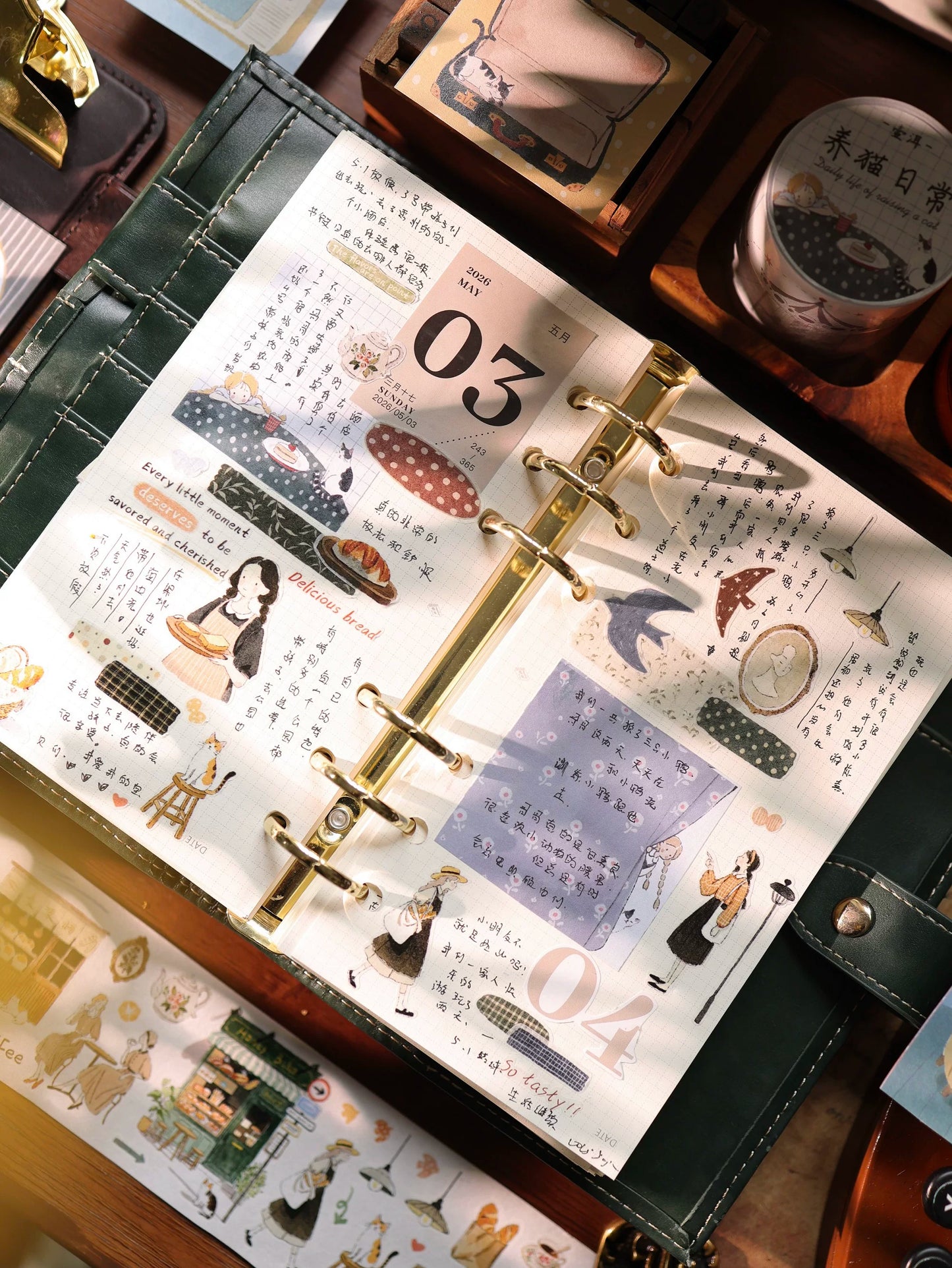YiEr Vol17【Daily Life at the Bakery】Kiss-cut Light Retro Base Washi Tape and PET Stickers