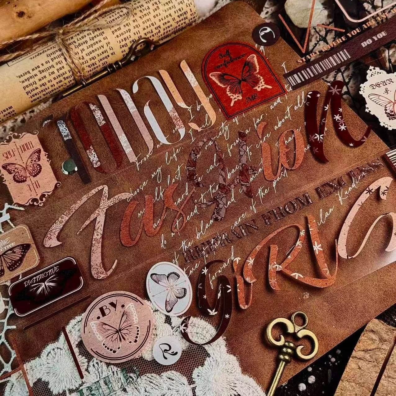 Linlanxi 【Residual Charm and Flowing Light】Original Pre-cut Washi/Pet Tape,New Fashion Retro Wider English Text