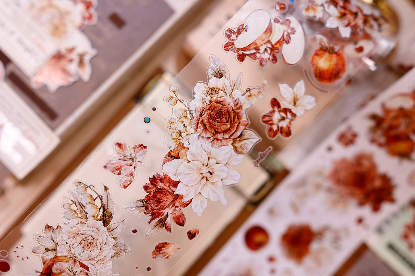 XiaoBaiJia【Sweet Dream Blossoms】Orginal Design Kiss-cut Washi/Pet Floral Tape Light Retro Landscaping Stickers