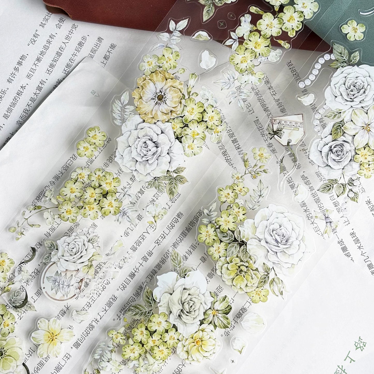 ZiYuanSu Vol15【Green Stamen】Kiss-cut Floral Washi Tape and PET Stickers