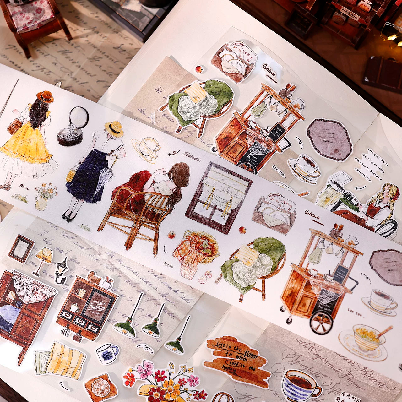XiaoBaiJia Salt Series【Warm Light and Leisurely Delights】Pre-cut Orginal Design Vintage Scene Washi/Pet Tape Light Retro Stickers