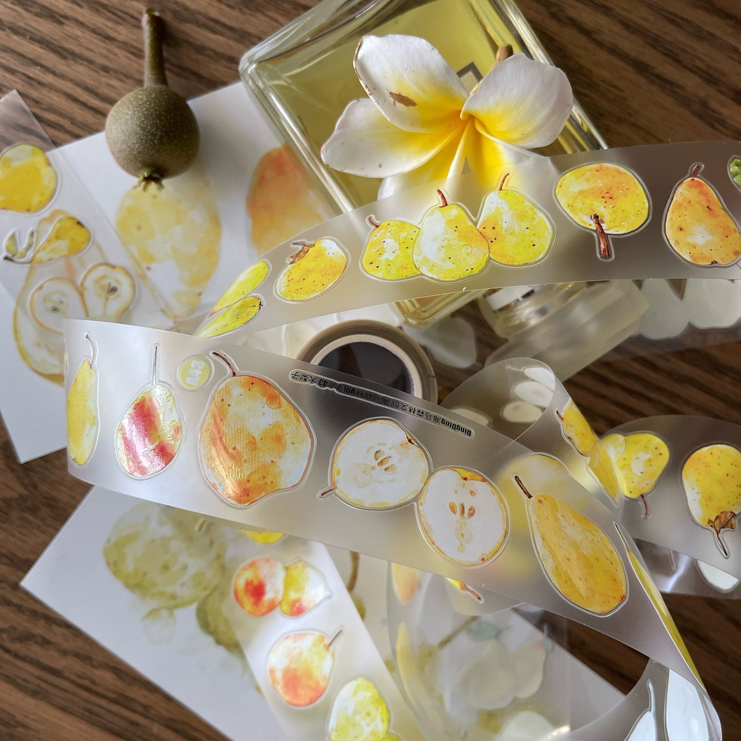 Seahorse Forest Vol7【A43#Big Pear】Original Design Pre-Cut Floral Washi/PET Tape Stickers,for Scrapbook Supplies,Journaling,Junk Journal,Bullet Journal,Planner Stickers