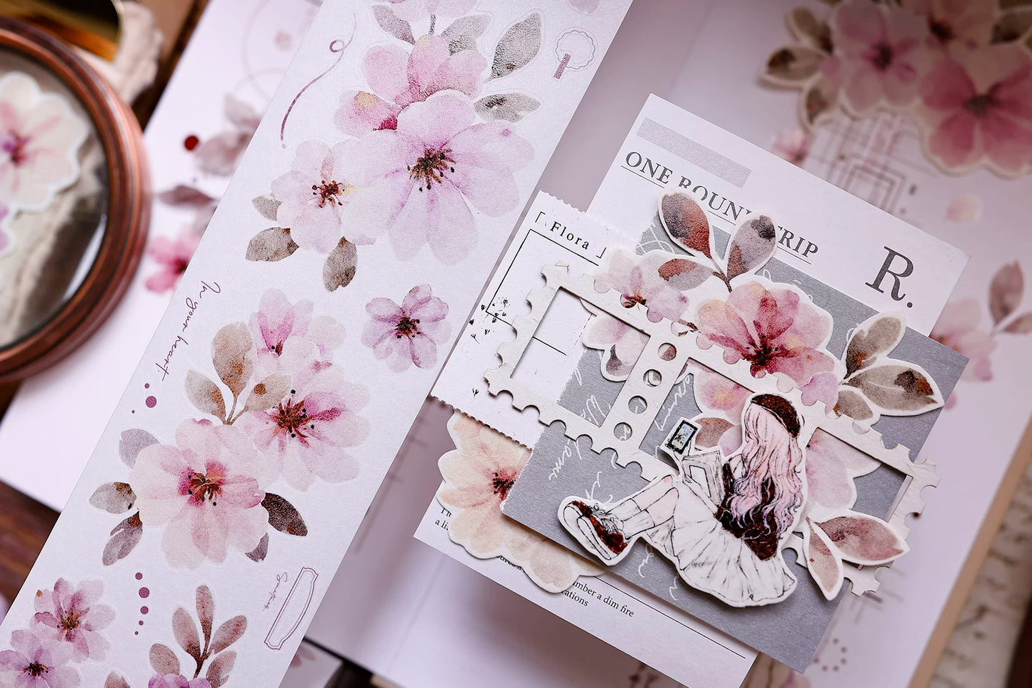 XiaoBaiJia Salt Series【Pink Mist Letter Paper】Pre-cut Orginal Design Washi/Pet Tape Light Retro Stickers