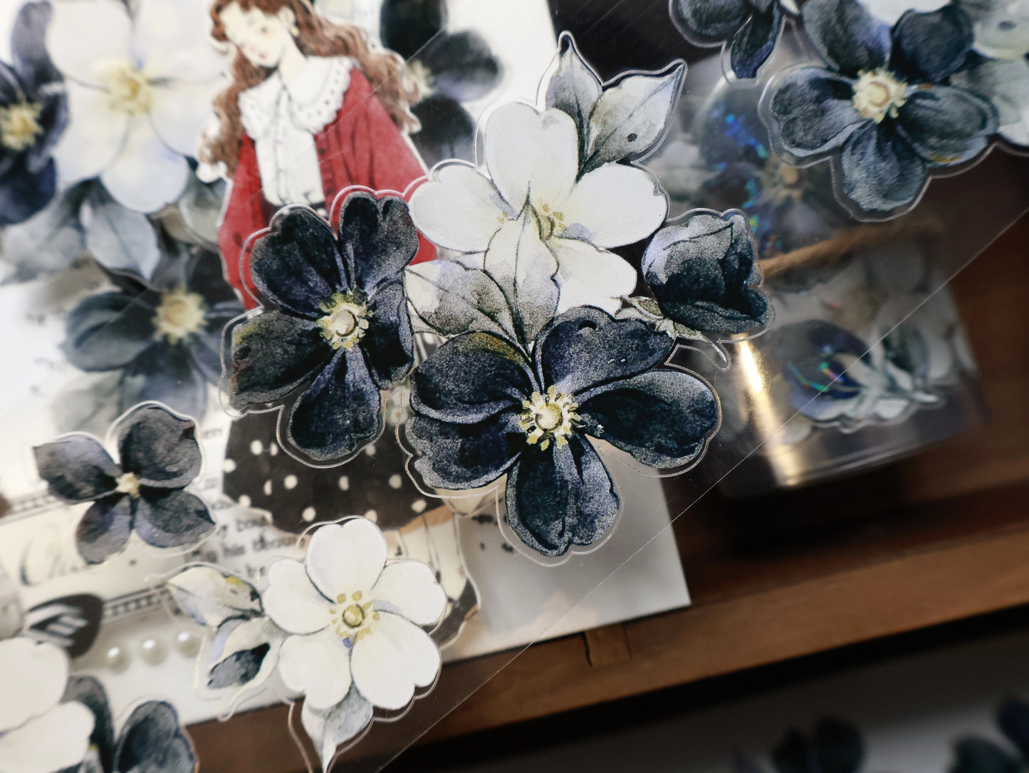 YiEr Vol15【Black and White Narrative Language】Orginal Design Pre-cut Washi/Pet Floral Tape Light Retro Landscaping Stickers