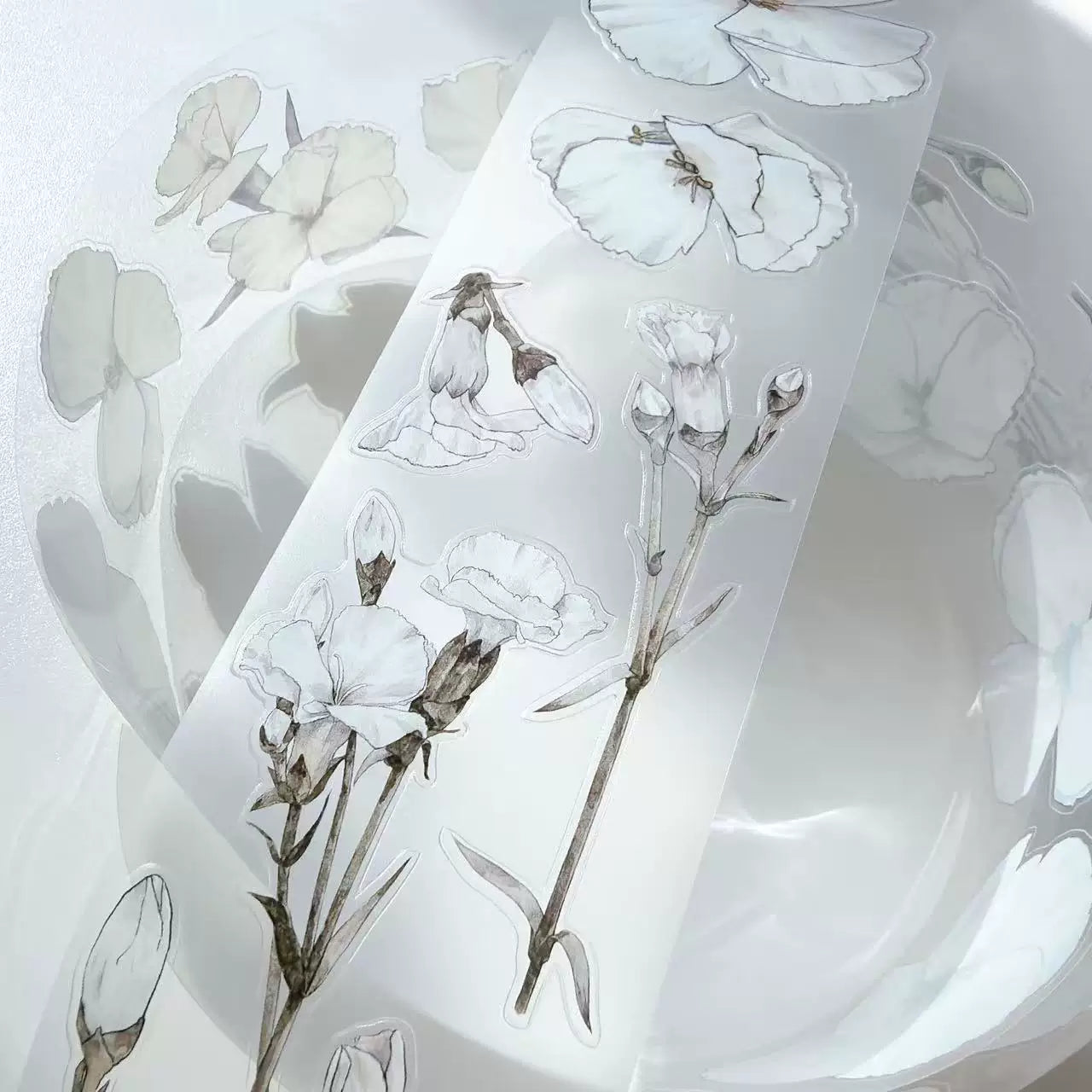 Kaixiaoxun Vol12【Plain White】 Pre-Cut Long Loop Washi/Matte PET Tape for Scrapbook Supplies,Junk Journal Supplies