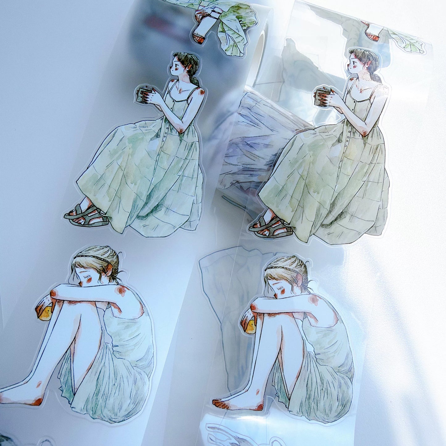 Kaixiaoxun Vol13【Maiden's Heart】 Pre-Cut Long Loop Washi/Matte PET Tape for Scrapbook Supplies,Junk Journal Supplies