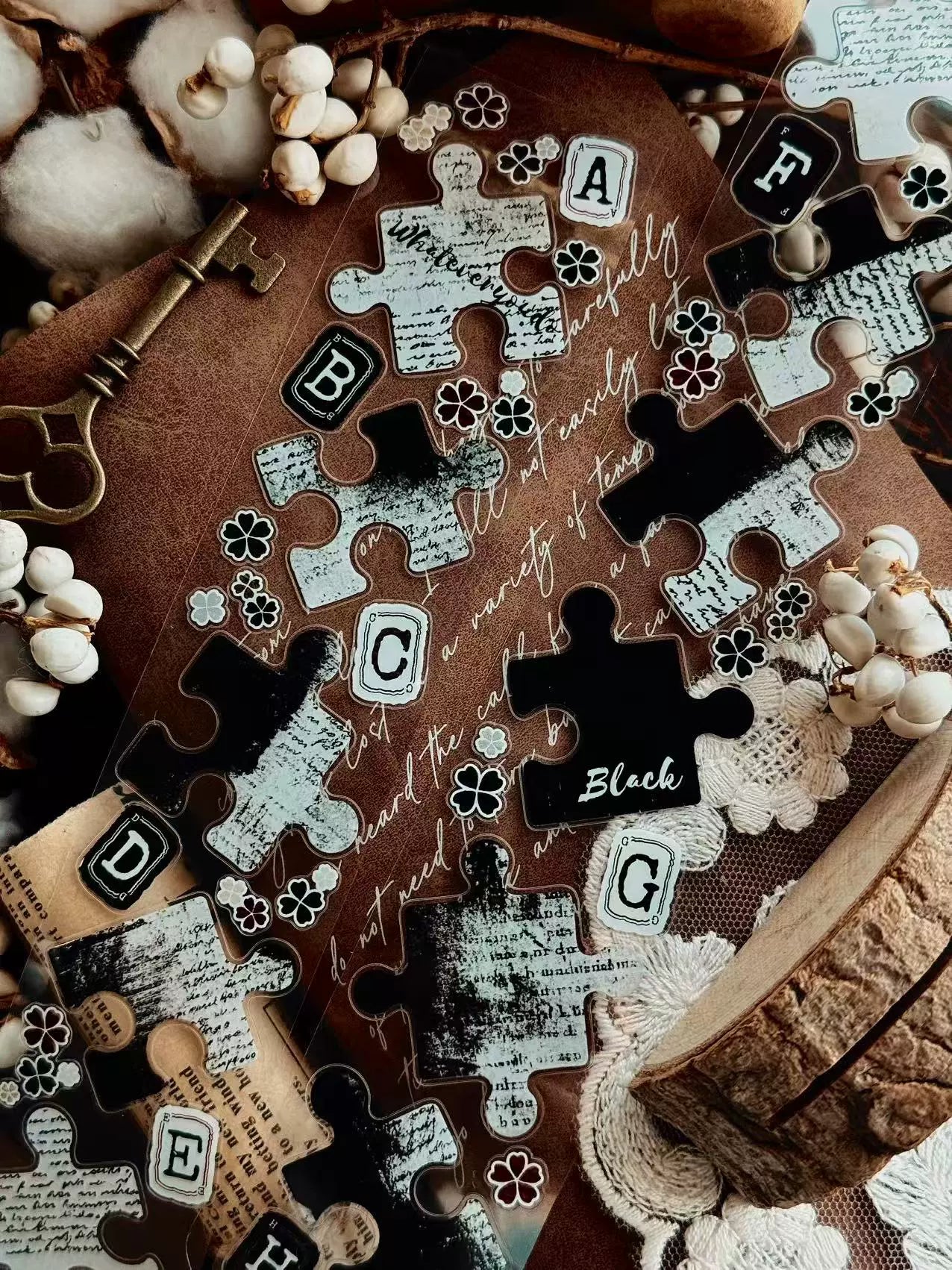 Linlanxi 【Puzzle Painting】Original  Pre-cut Washi/Pet Tape,New Fashion Retro Wider English Counted Tape