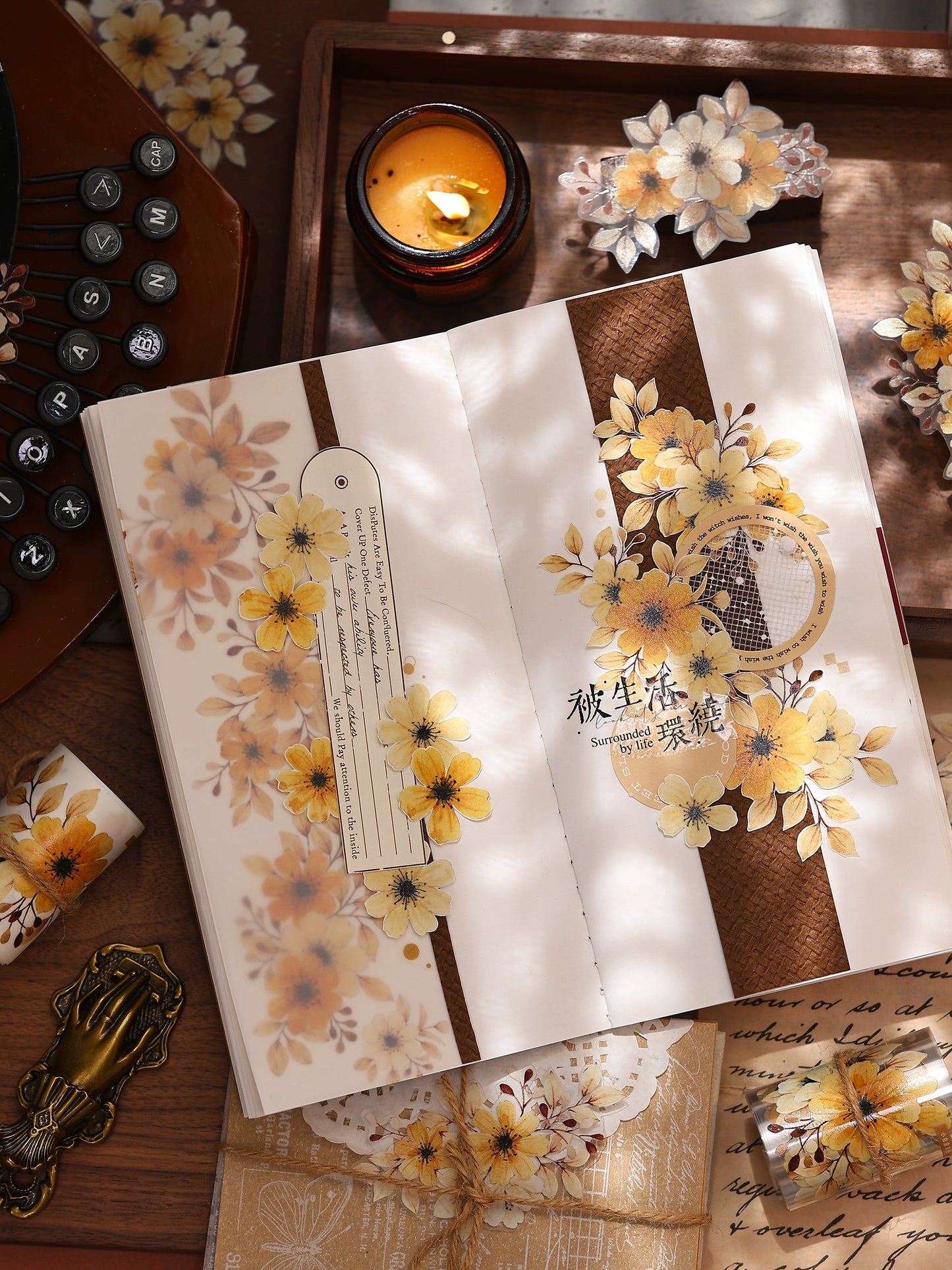 XiaoBaiJia【 Summer Overture】Light Retro Daisy Flower Orginal Design Washi Pet Floral Tape Landscaping Stickers