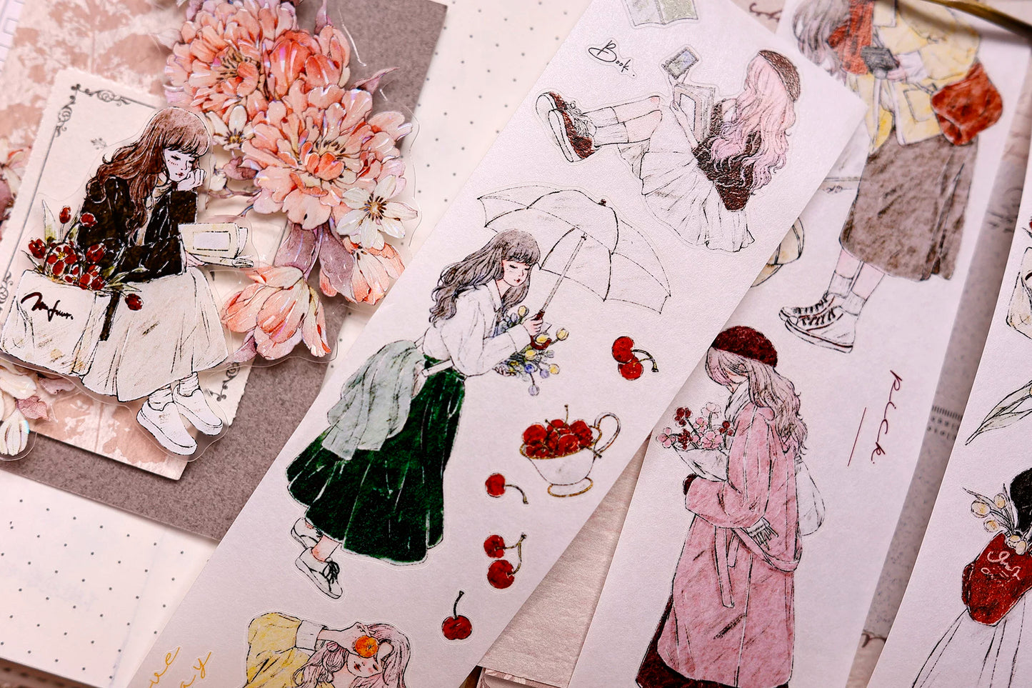 XiaoBaiJia Salt Series【Maiden Among the Flowers】Pre-cut Orginal Design Washi/Pet Tape Light Retro Stickers