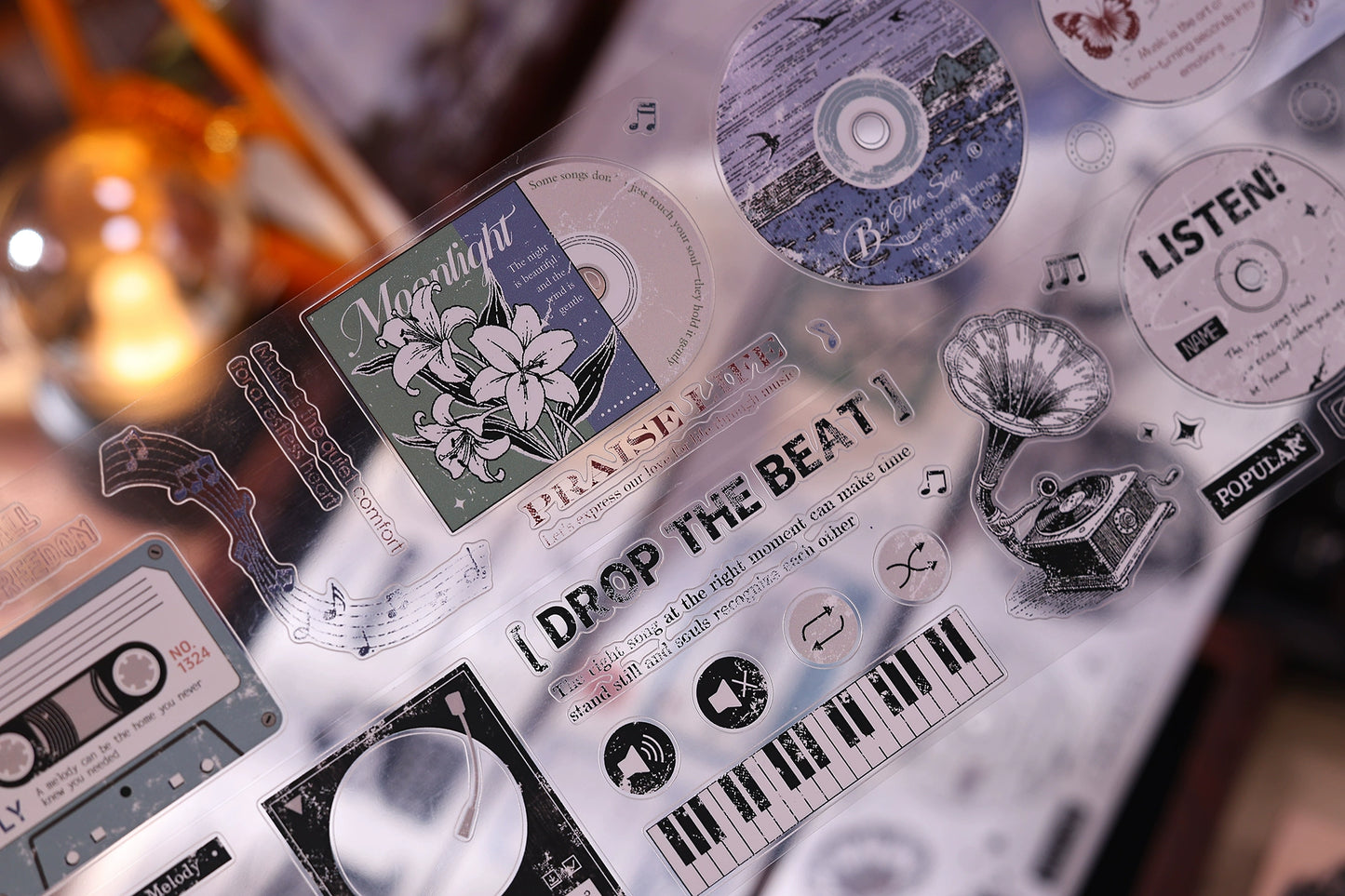 XiaoBaiJia【Echo】Light Retro Orginal Design Bordered Records Washi Pet Tape Landscape Stickers