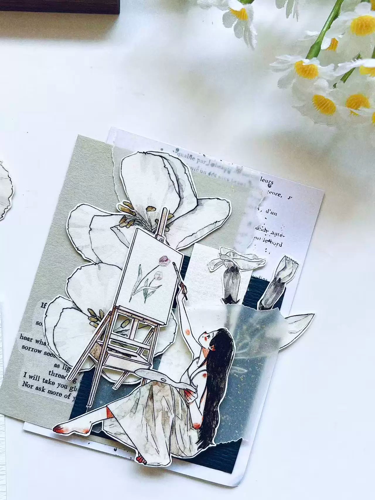 Kaixiaoxun Vol12【The Girl Who Draws】 Pre-Cut Long Loop Washi/Matte PET Tape for Scrapbook Supplies,Junk Journal Supplies