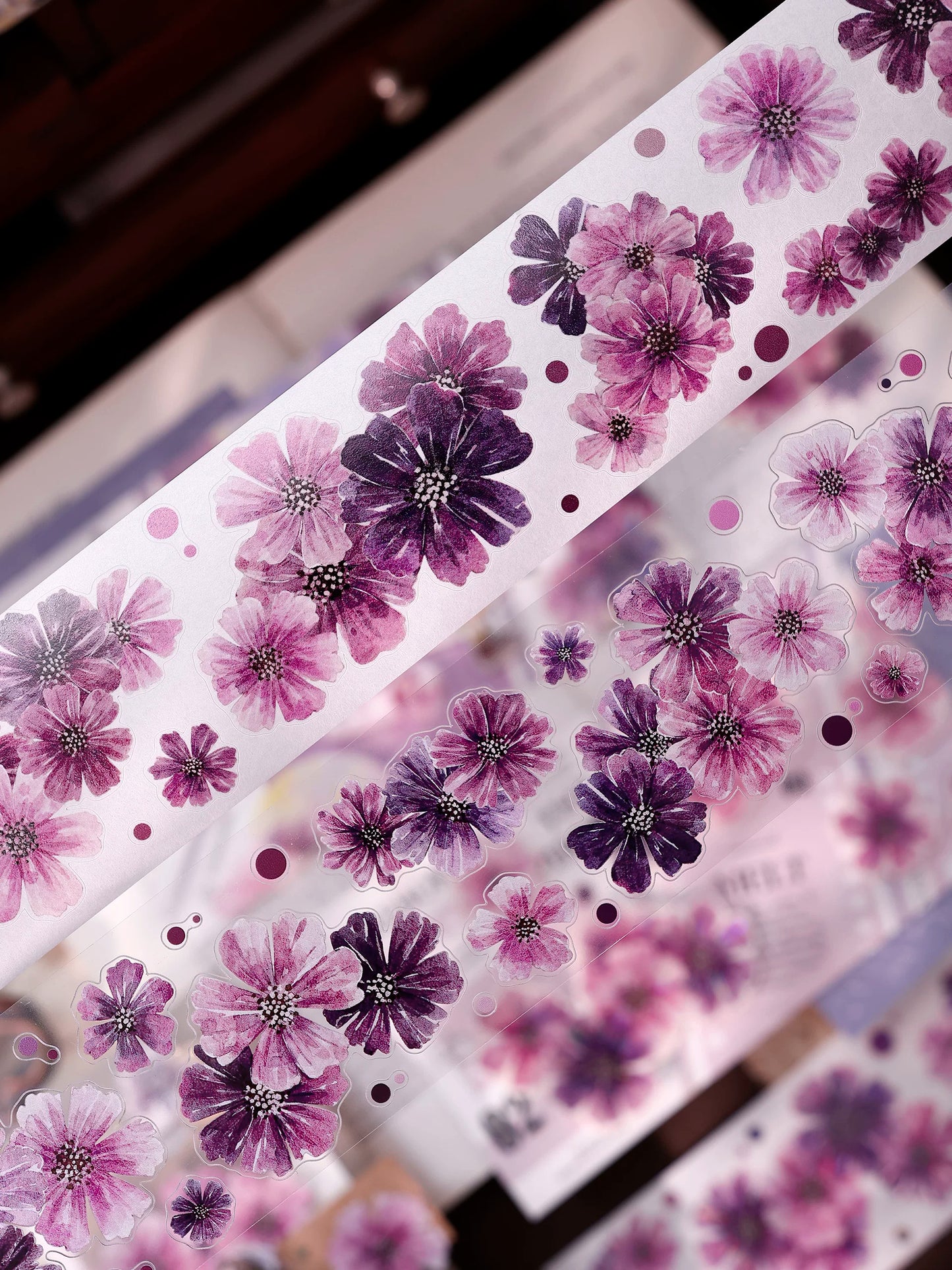 XiaoBaiJia【Smoke Light Condensation Purple】Orginal Design Washi Pet Floral Tape Light Retro Landscaping Stickers