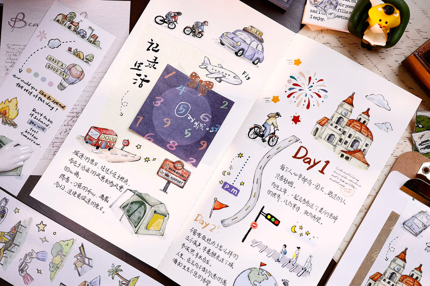 XiaoBaiJia Salt Series【Journey】Pre-cut Orginal Design Travel Scenery Text Washi/Pet Tape Light Retro Stickers