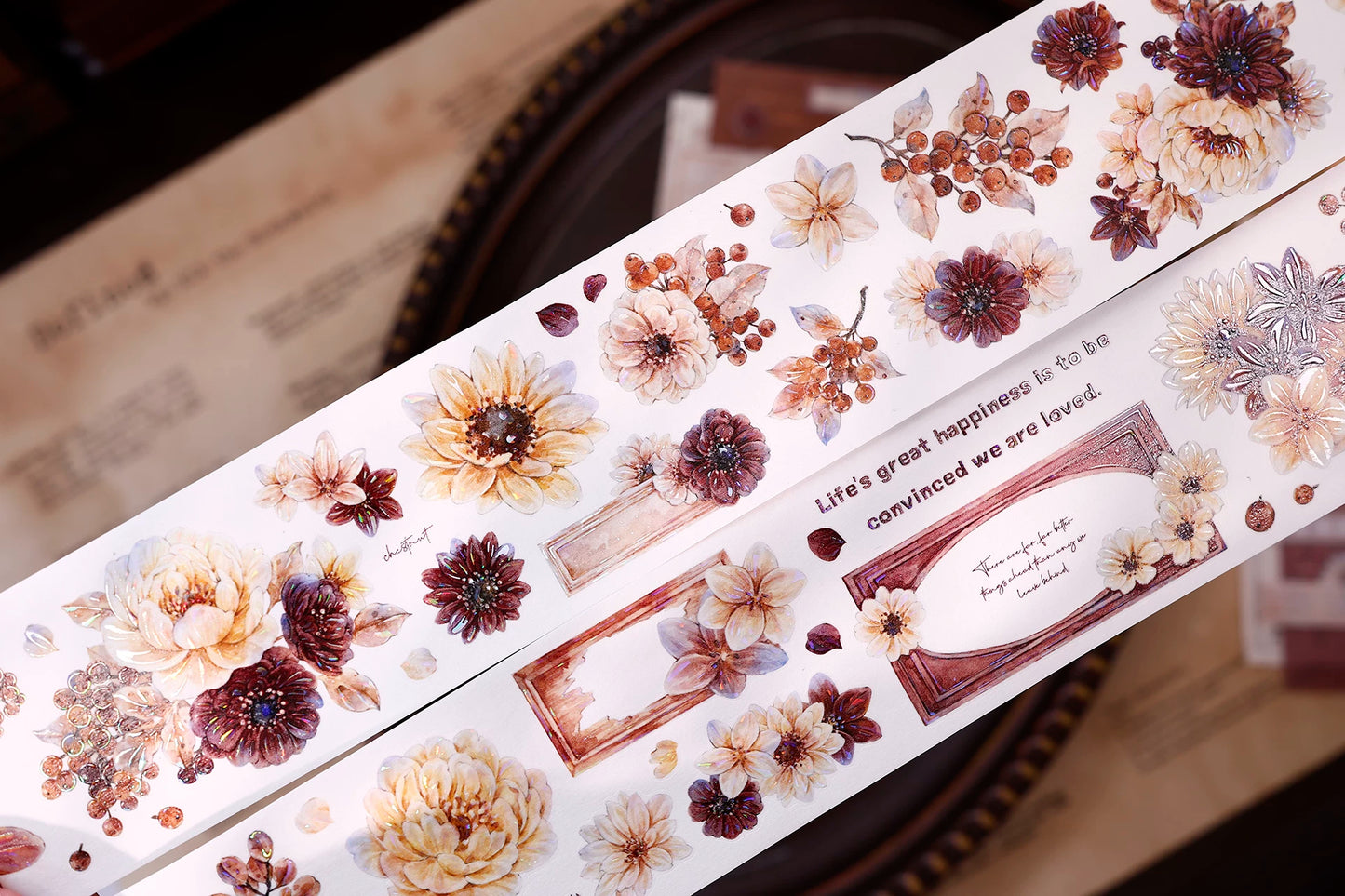 XiaoBaiJia【Peony Shadow Flower Description】Pre-cut Floral Orginal Design Washi Pet Tape Light Retro Stickers