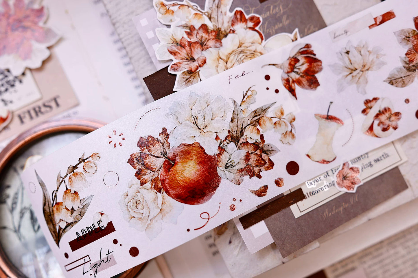 XiaoBaiJia【Sweet Dream Blossoms】Orginal Design Kiss-cut Washi/Pet Floral Tape Light Retro Landscaping Stickers