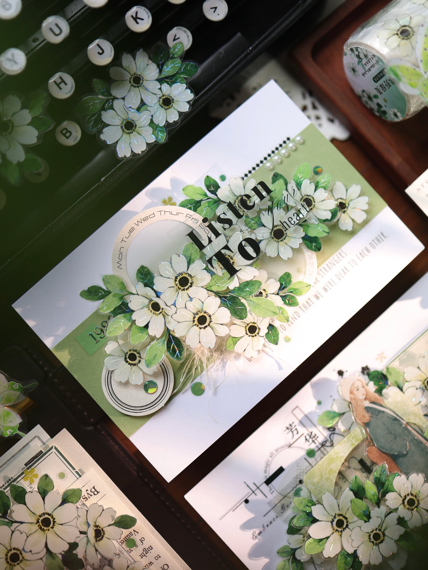 YiEr Vol17【Spring Field Green Letter】Kiss-cut Floral Washi Tape and PET Stickers