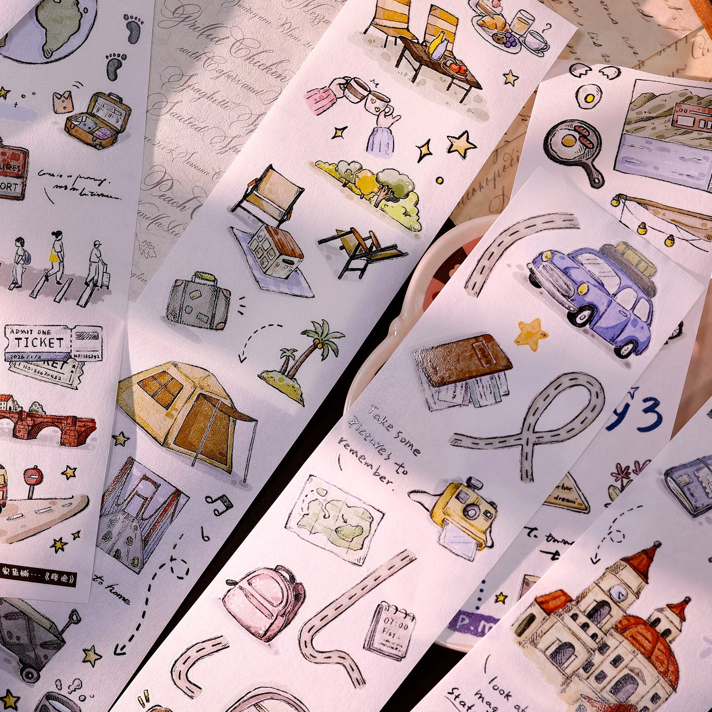 XiaoBaiJia Salt Series【Journey】Pre-cut Orginal Design Travel Scenery Text Washi/Pet Tape Light Retro Stickers