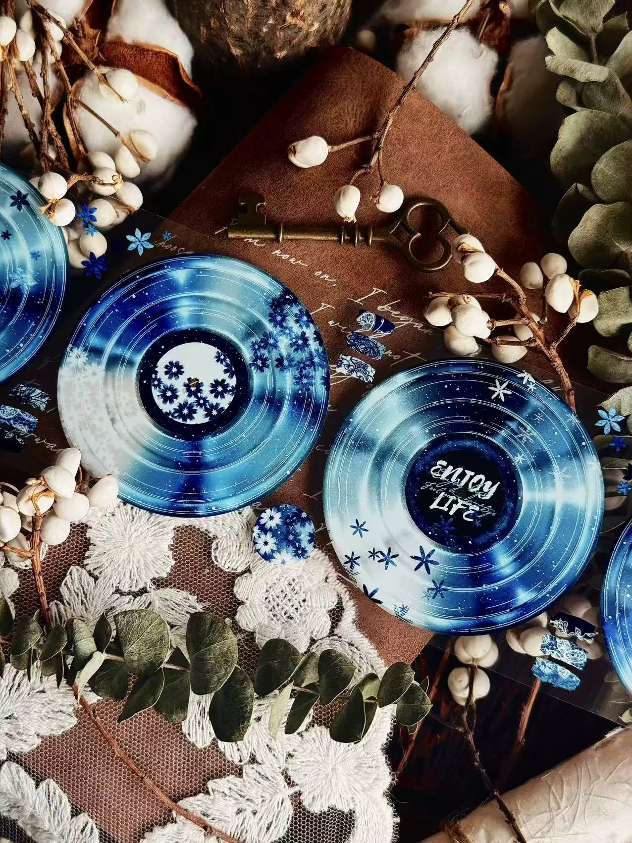 Linlanxi【Record 】 Original Retro Vintage Black Vinyl Record Background Washi/Pet Tape