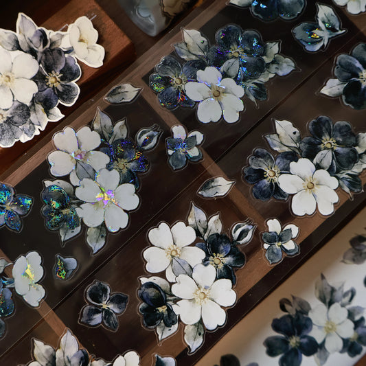 YiEr Vol15【Black and White Narrative Language】Orginal Design Pre-cut Washi/Pet Floral Tape Light Retro Landscaping Stickers