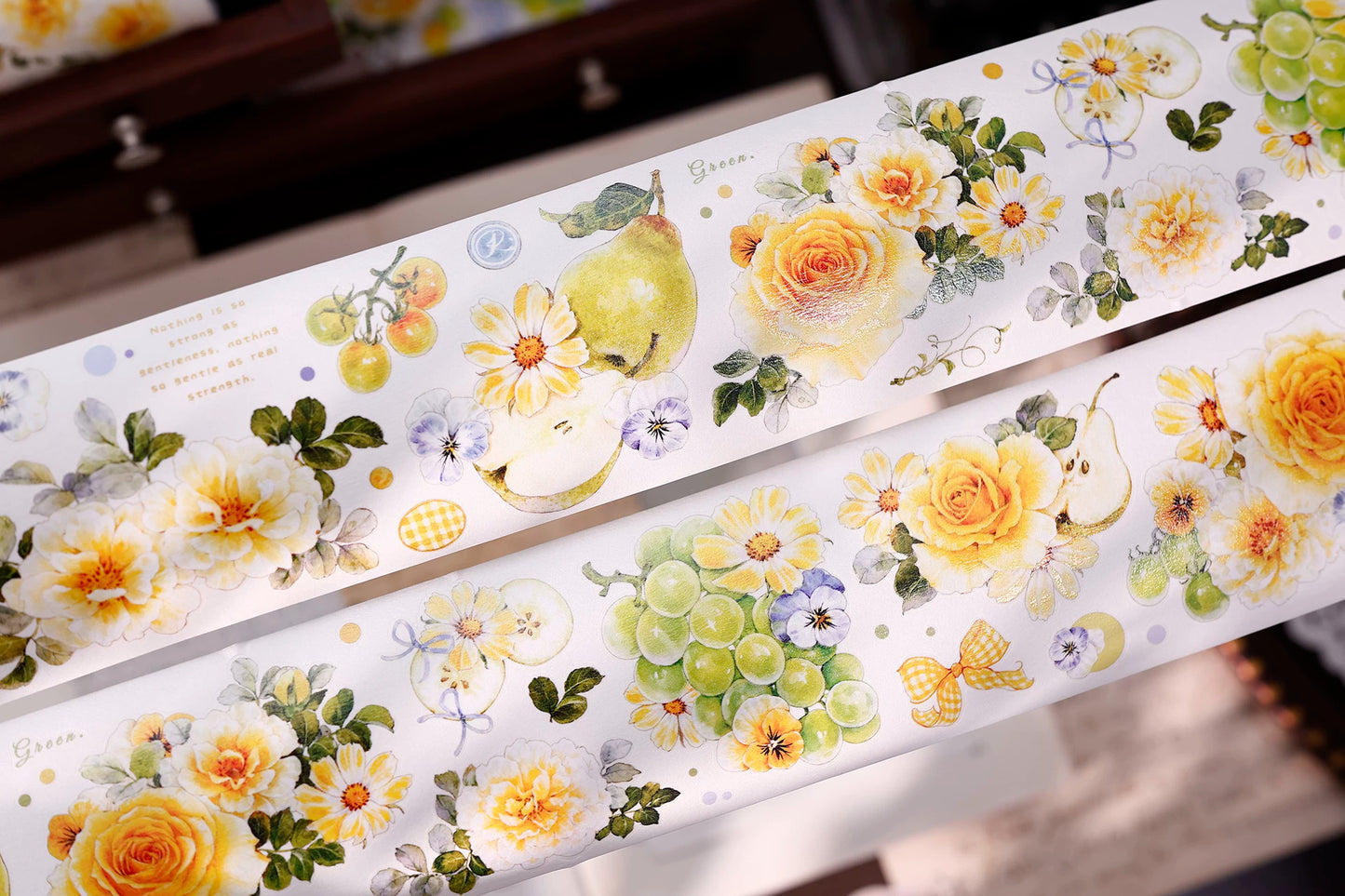 XiaoBaiJia【Green Grape Vine】Pre-cut Floral Orginal Design Washi Pet Tape Light Retro Stickers
