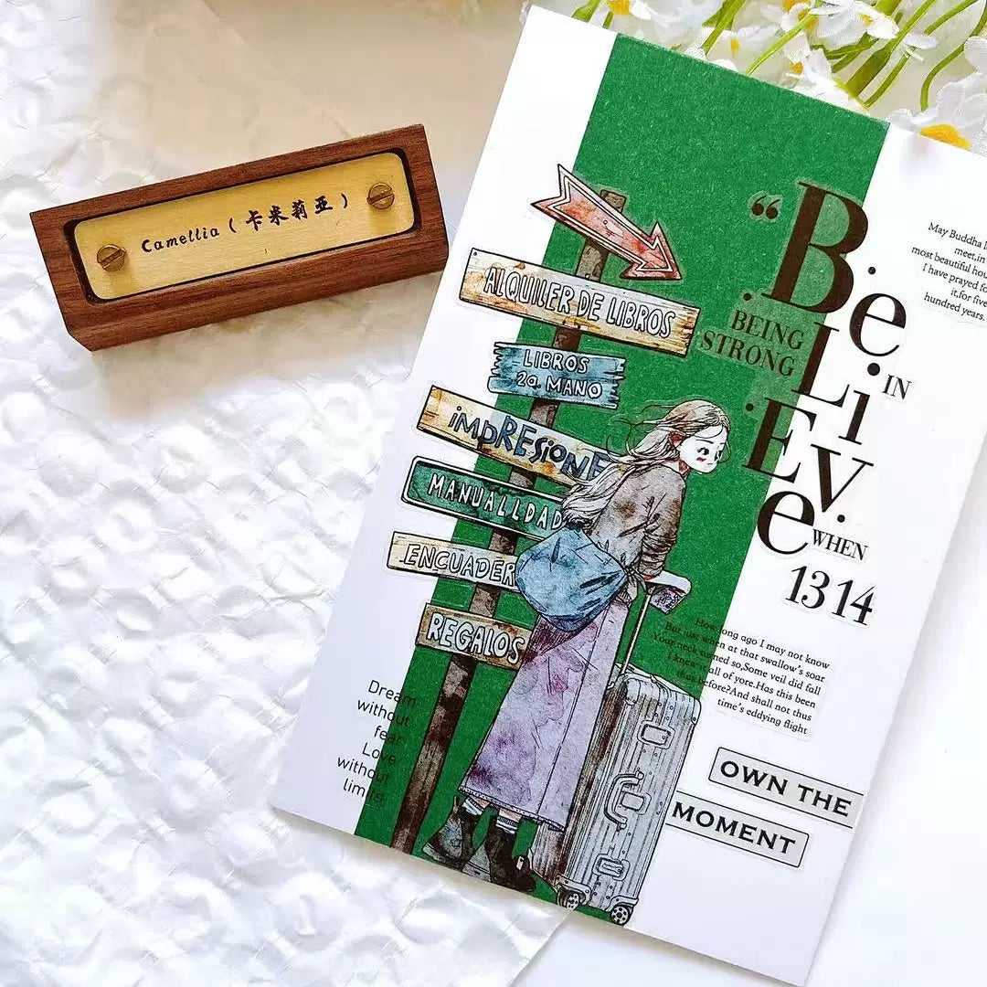 Kaixiaoxun Vol13【Depart】 Pre-Cut Long Loop Washi/Matte PET Tape for Scrapbook Supplies,Junk Journal Supplies