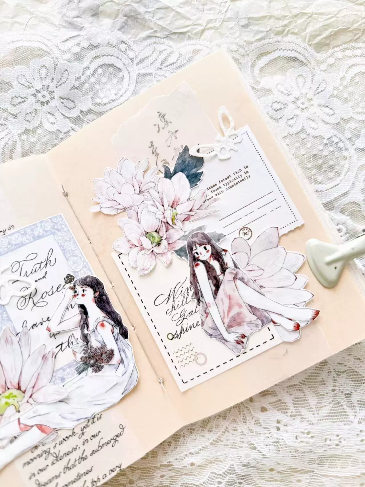 Kaixiaoxun Vol10【Soft Mist Powder】 Pre-Cut Long Loop Flower Background Washi/Matte PET Tape for Scrapbook Supplies,Junk Journal Supplies