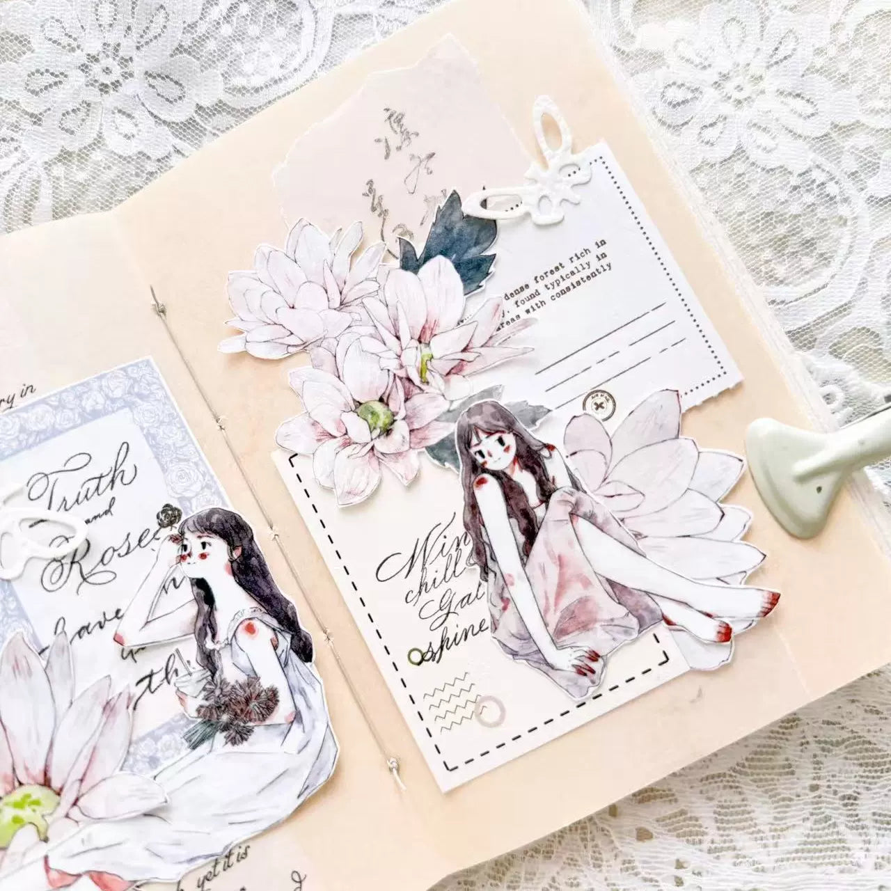 Kaixiaoxun Vol10【Soft Mist Powder】 Pre-Cut Long Loop Flower Background Washi/Matte PET Tape for Scrapbook Supplies,Junk Journal Supplies