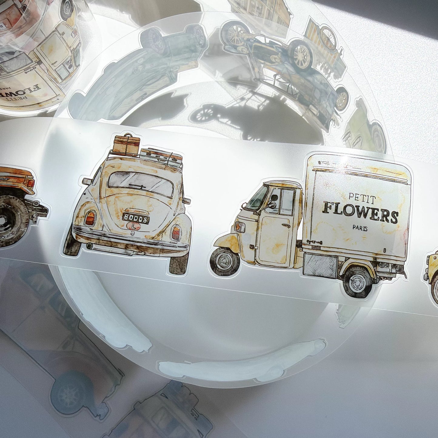 Kaixiaoxun Vol13【Car】 Pre-Cut Long Loop Washi/Matte PET Tape for Scrapbook Supplies,Junk Journal Supplies