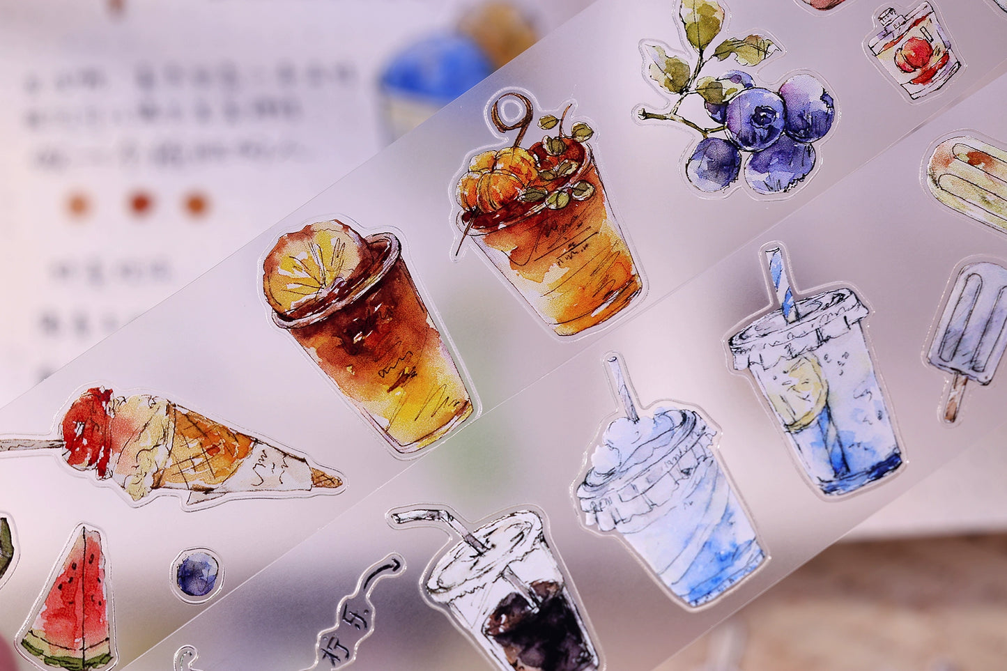 XiaoBaiJia Minimalist Style【Cool Summer】Drink Milk Tea,Pre-cut Light Retro Orginal Design Washi Pet Tape Landscape Stickers