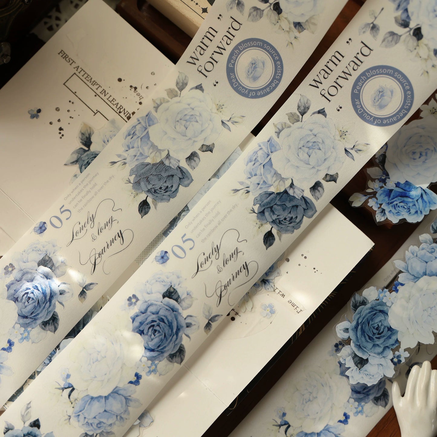 YiEr Vol16【Moonfield Rose Blue】Floral Washi Tape and PET Stickers