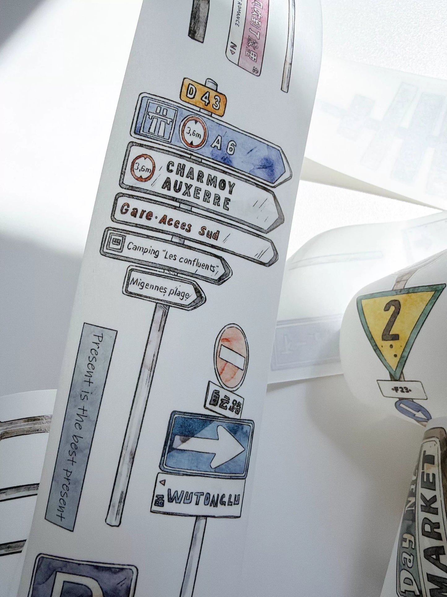 Kaixiaoxun Vol13【Road Sign】 Pre-Cut Long Loop Washi/Matte PET Tape for Scrapbook Supplies,Junk Journal Supplies