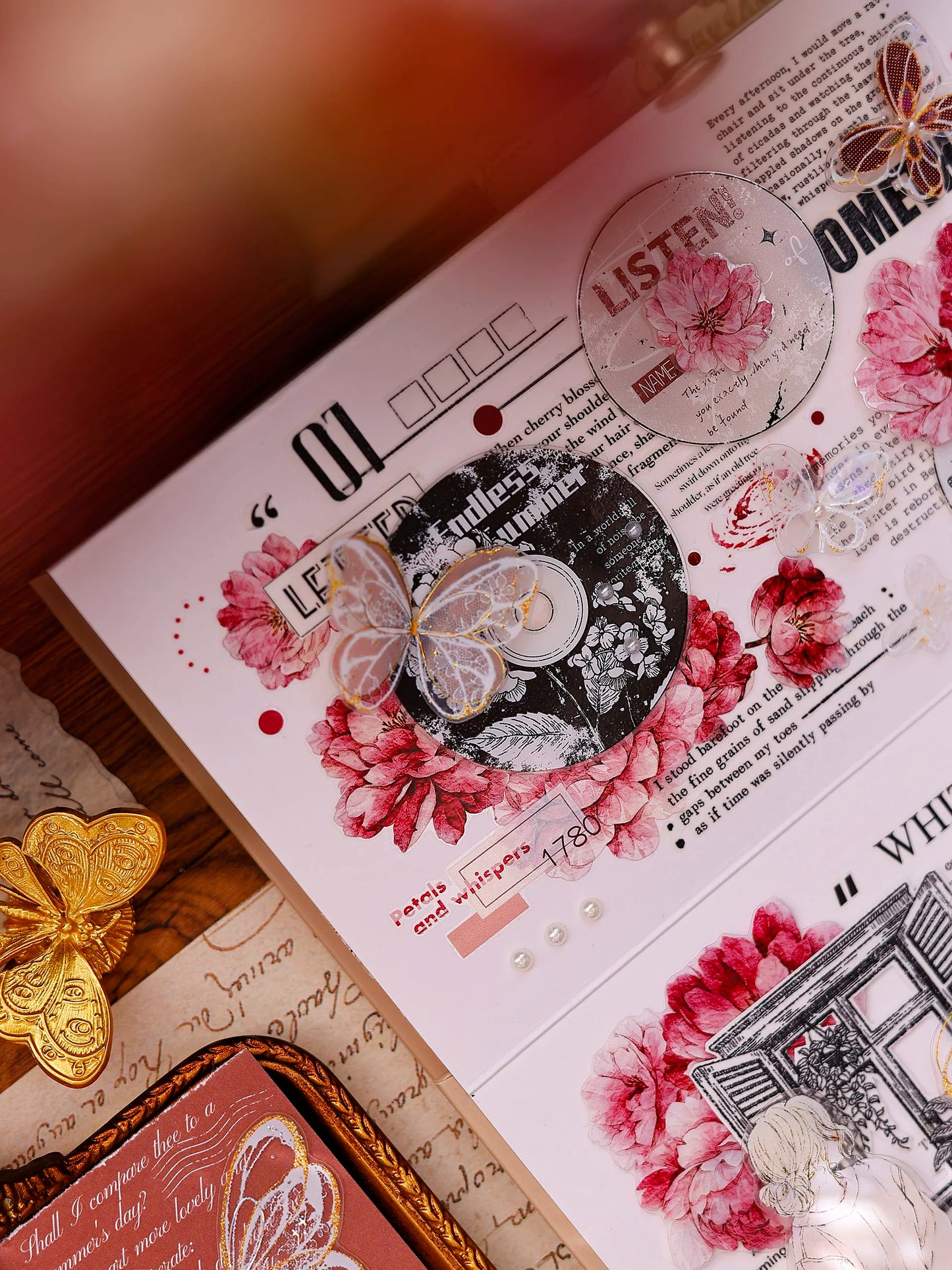 XiaoBaiJia Salt Series【Peony】Orginal Design Kiss-cut Washi/Pet Floral Tape Light Retro Landscaping Stickers