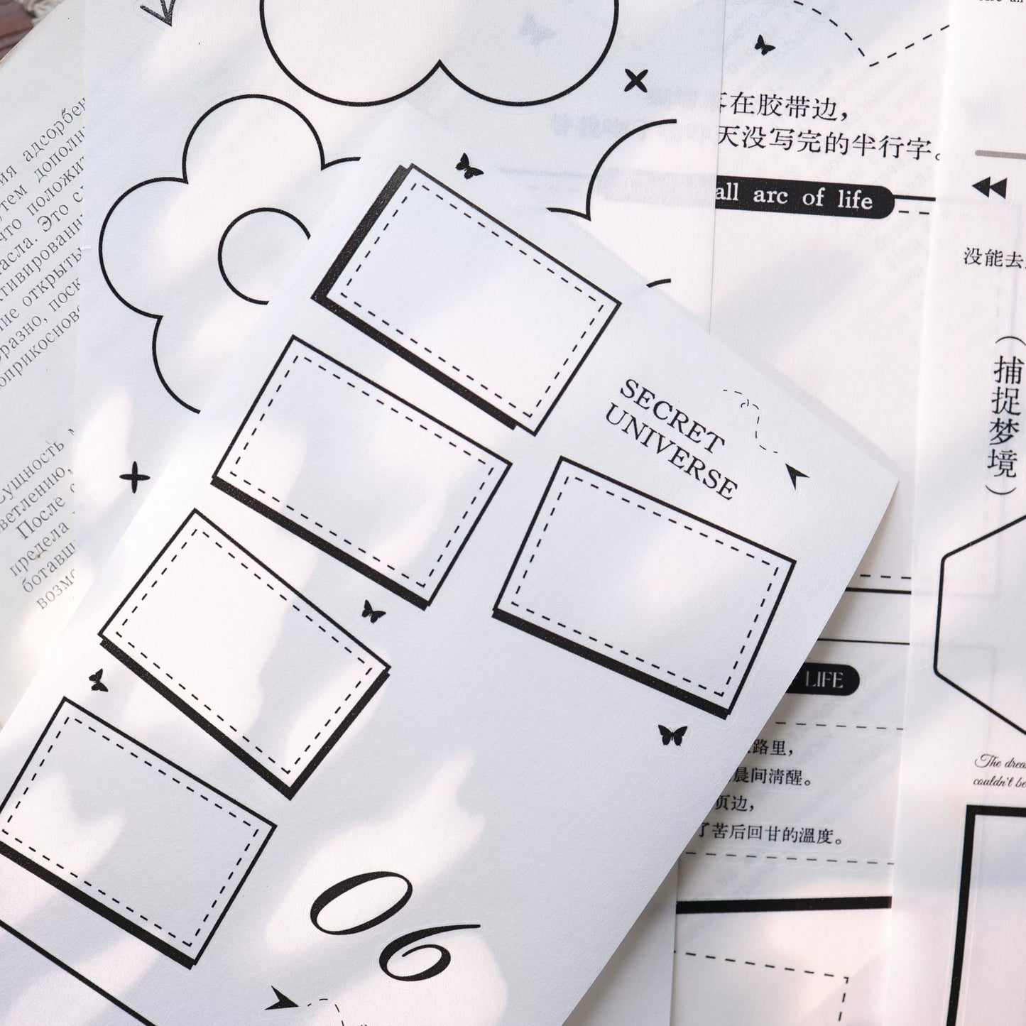 YiEr Vol17【Base Border】Kiss-cut Magazine-Style Layout Backgroud Washi Tape and PET Stickers