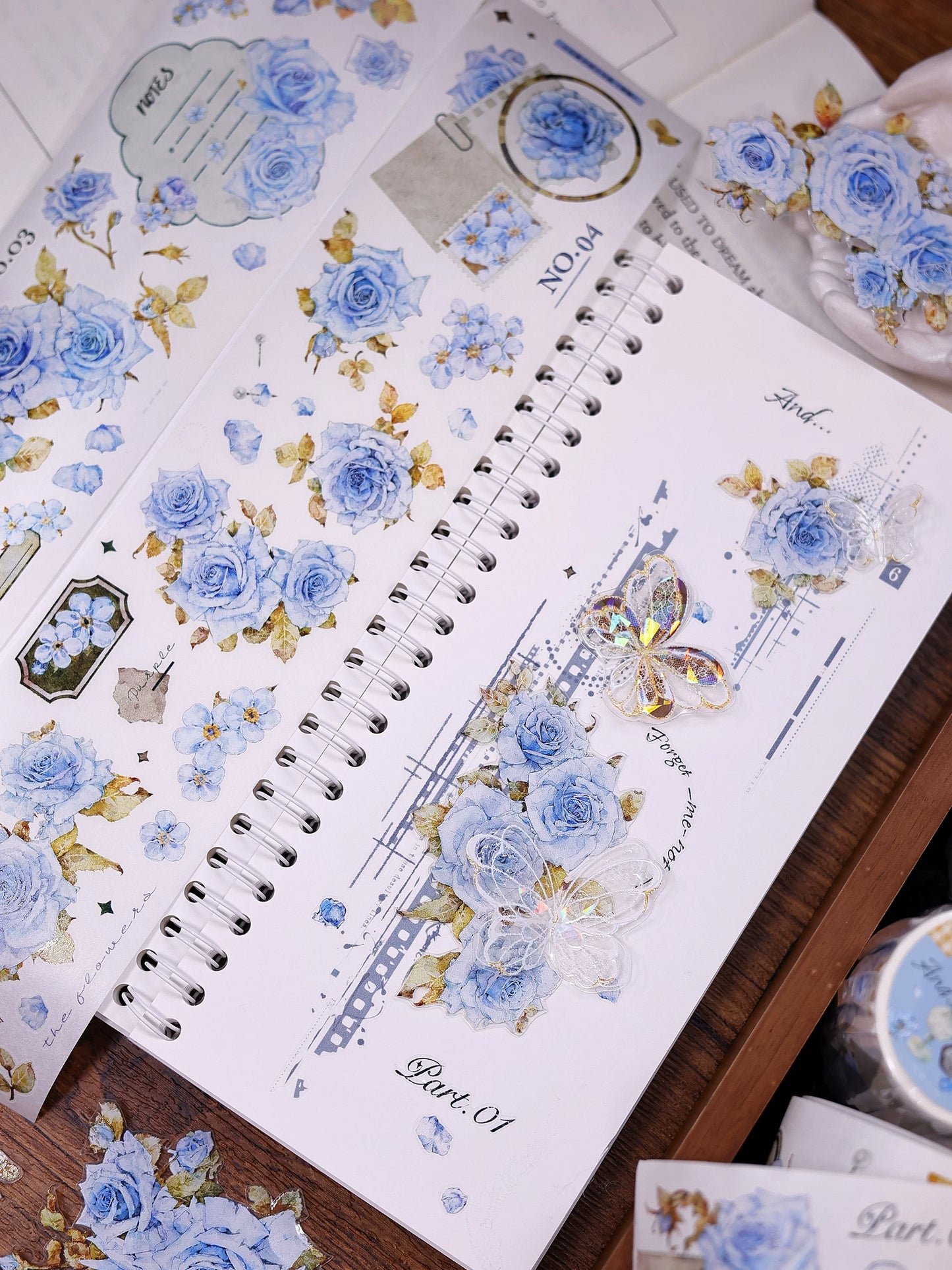 XiaoBaiJia Salt Series【Clear Dew】Pre-cut Orginal Design Floral Washi/Pet Tape Light Retro Stickers