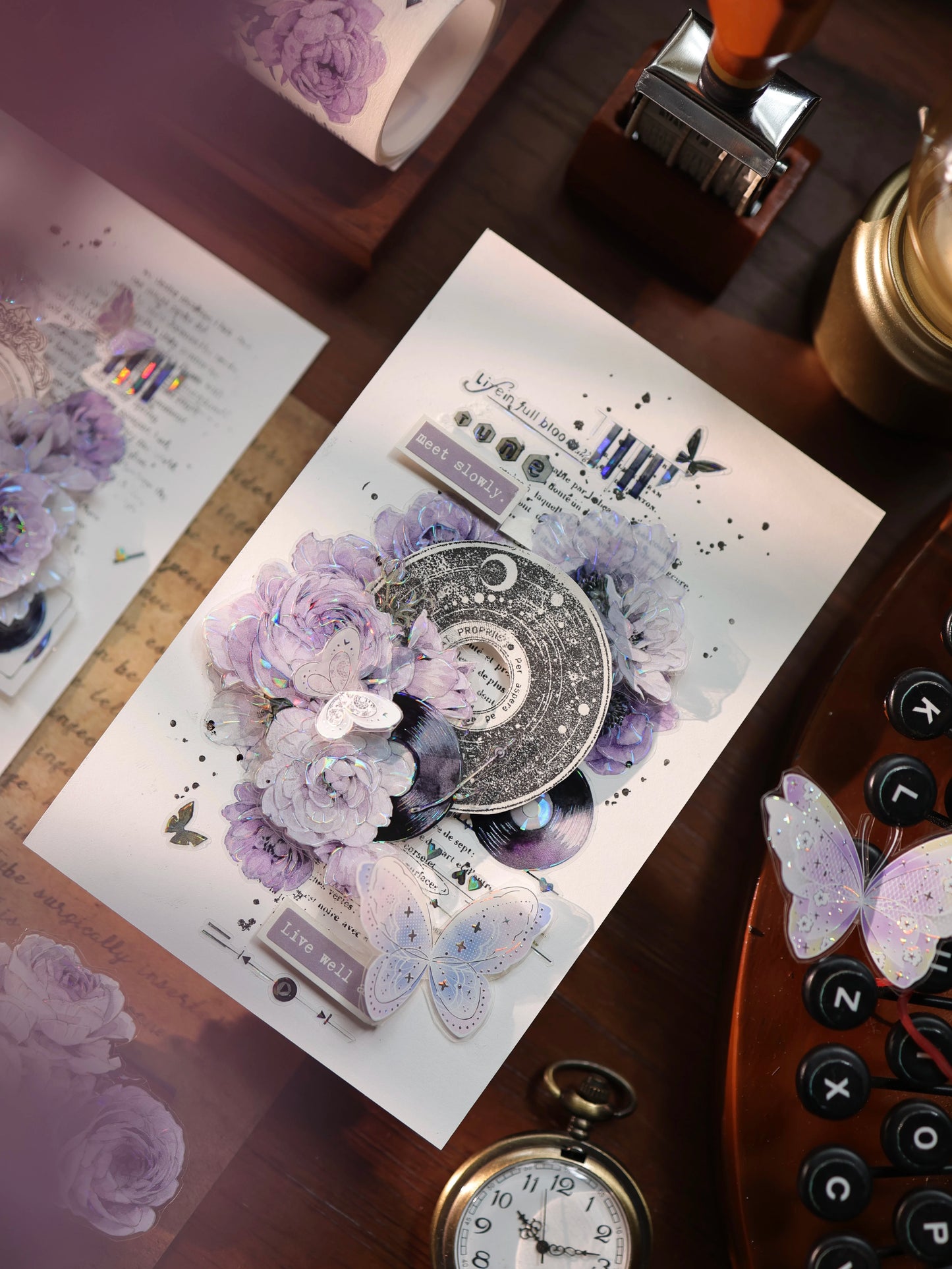YiEr Vol17【Purple Echo】Kiss-cut Floral Washi Tape and PET Stickers