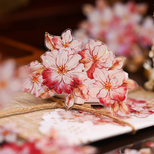 XiaoBaiJia【Red Longing Follower】Light Retro Red Flower Orginal Design Washi Pet Floral Tape Landscaping Stickers