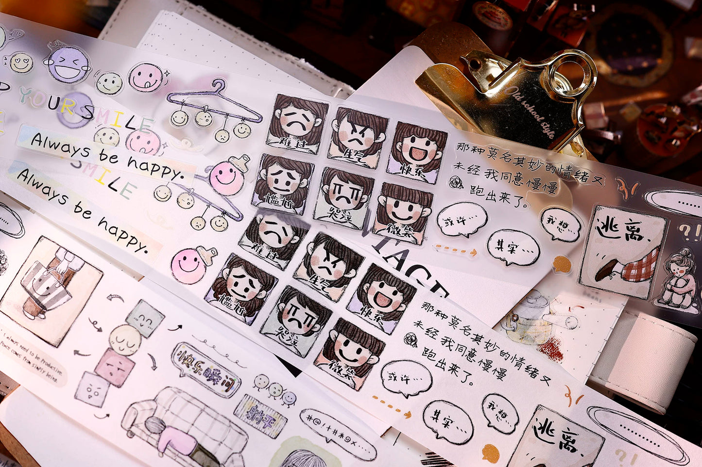 XiaoBaiJia Salt Series【Small Emotions】Pre-cut Orginal Design Vintage Text Washi/Pet Tape Light Retro Stickers