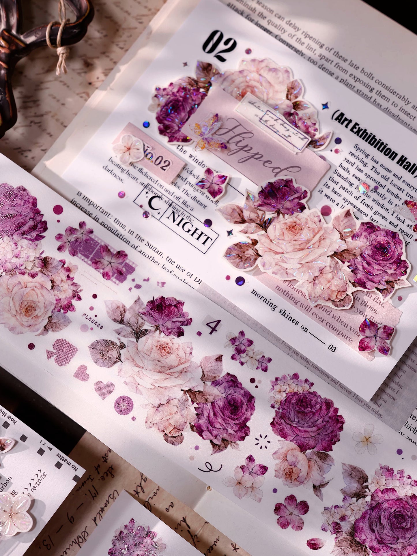 XiaoBaiJia【Zimo Fangxu】Pre-cut Rose Flowers Orginal Design Washi Pet Tape Light Retro Stickers
