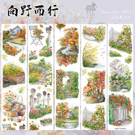 ZiYuanSu【Walk Towards the Wild】Background Scene/Landscape Pre-cut Washi/PET Tape,for Scrapbook Supplies,Scrapbook Tape Stickers,Junk Journal Supplies