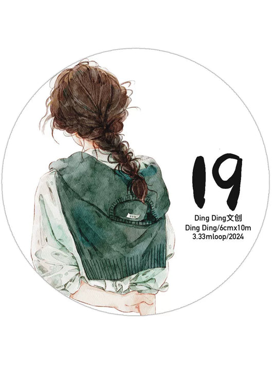 DingDing Vol6【19#】Original Character Design Vintage Casualness Girl Washi PET Tape Versatile Collage Material