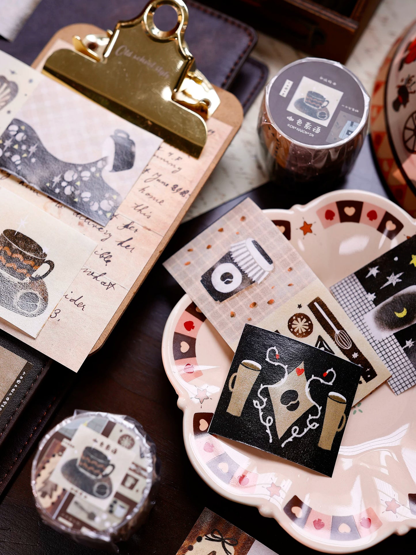 XiaoBaiJia Salt Series【Caffeine-Related Code Words】Pre-cut Orginal Design Vintage Coffee Washi/Pet Tape Light Retro Stickers