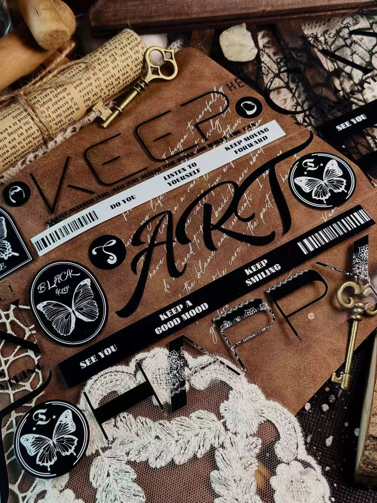 Linlanxi 【Residual Charm and Flowing Light】Original Pre-cut Washi/Pet Tape,New Fashion Retro Wider English Text