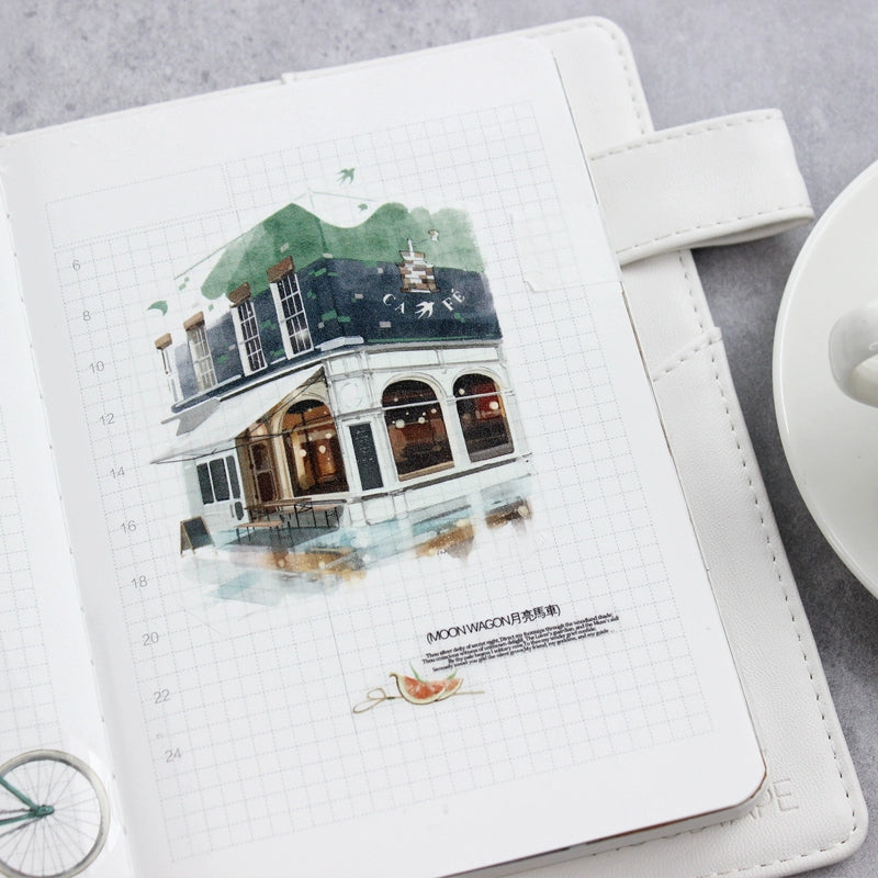 Moodtape【Leisurely Drinking Coffee】Coffee Shop Washi Tape Stickers for DIY Decorative Materials,Scrapbook Supplies,Junk Journal
