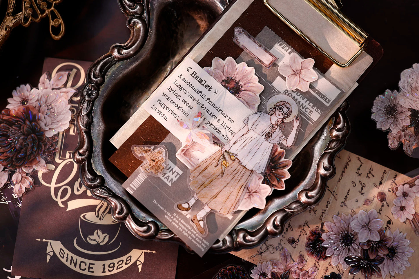 XiaoBaiJia【Brown Shadow Old Paper】Pre-cut Floral Orginal Design Washi Pet Tape Light Retro Stickers