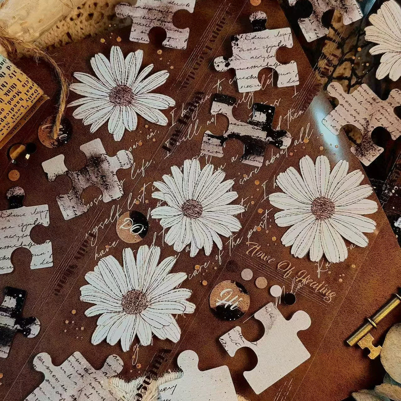 Linlanxi 【Ink Rhyme Printing Traces】Original New Product Retro Flower Puzzle Washi/Pet Tape