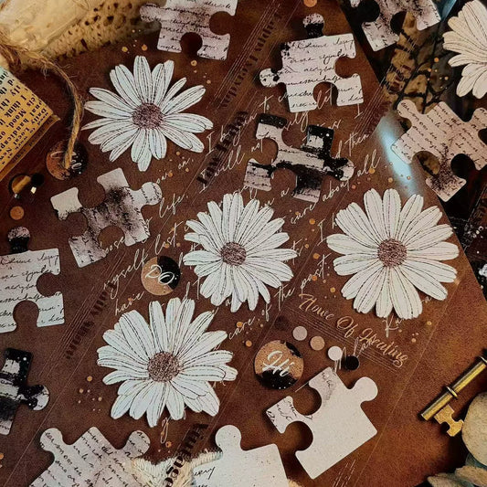Linlanxi 【Ink Rhyme Printing Traces】Original New Product Retro Flower Puzzle Washi/Pet Tape