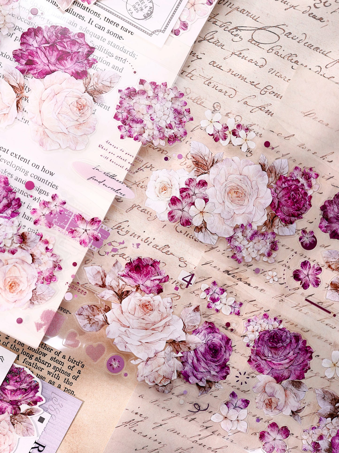 XiaoBaiJia【Zimo Fangxu】Pre-cut Rose Flowers Orginal Design Washi Pet Tape Light Retro Stickers