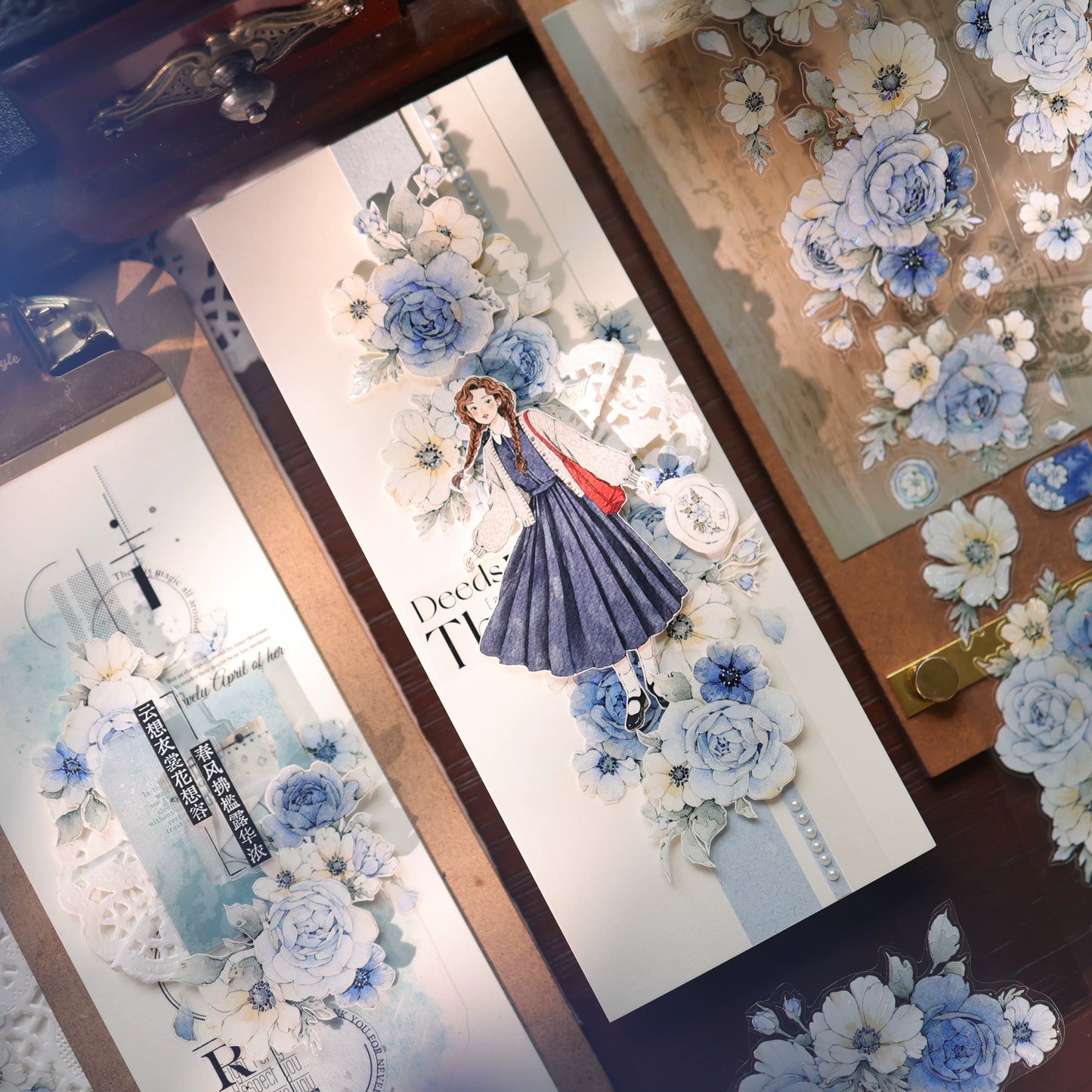 YiEr Vol17【Blue-Violet Flower】Kiss-cut Floral Washi Tape and PET Stickers