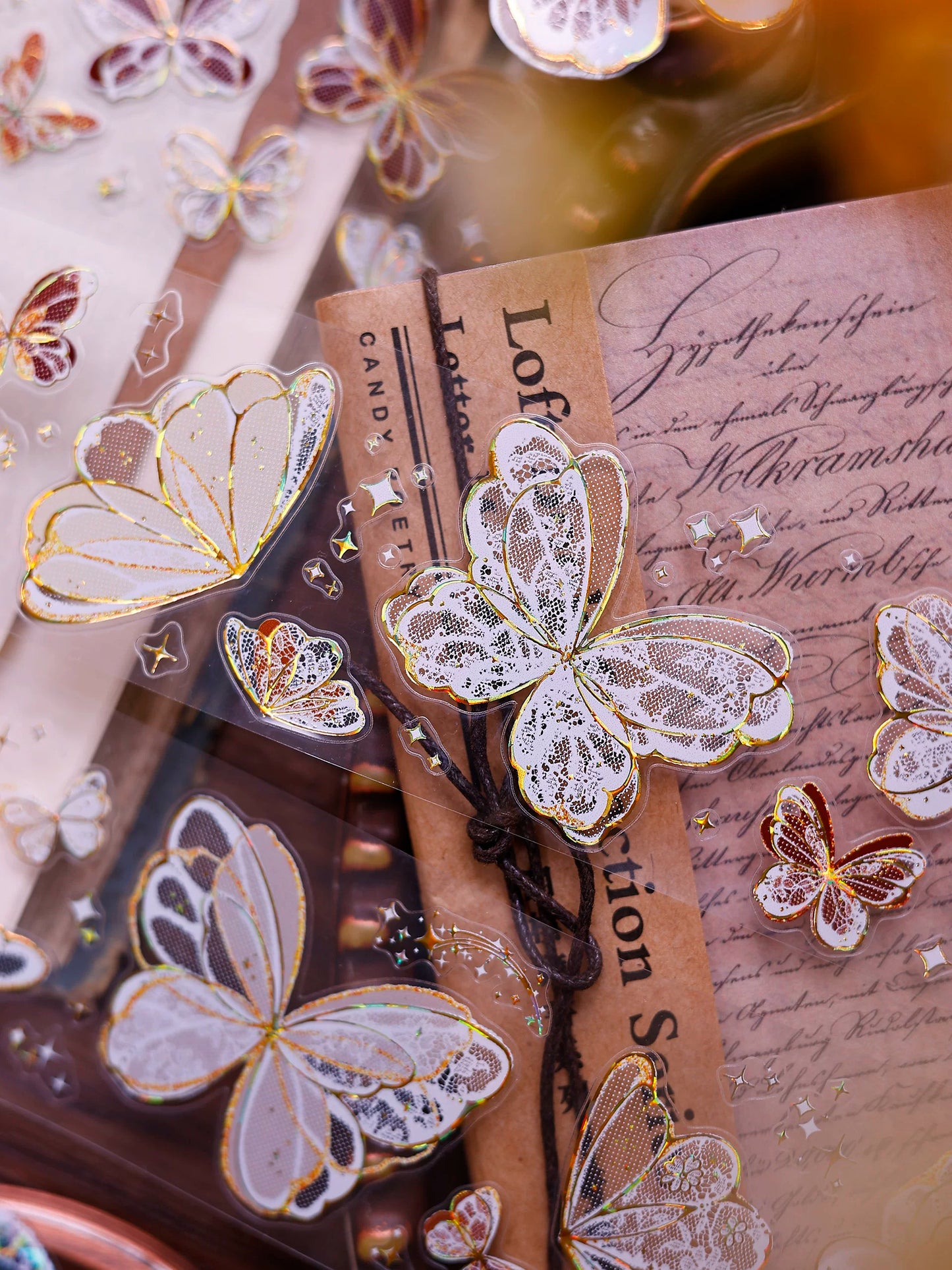 XiaoBaiJia Salt Series【Butterfly Feathers Chasing Light】Orginal Design Kiss-cut Washi/Pet Floral Tape Light Retro Landscaping Stickers