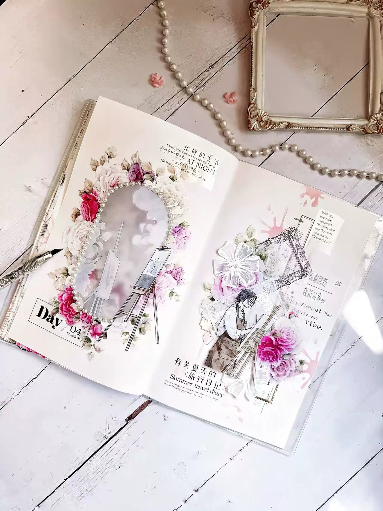 Kaixiaoxun Vol12【The Girl Who Draws】 Pre-Cut Long Loop Washi/Matte PET Tape for Scrapbook Supplies,Junk Journal Supplies